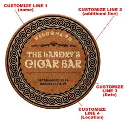 BarProducts.com CUSTOMIZABLE Wooden Table Top - Cigar Bar Design - Two Sizes Available BAR DECOR