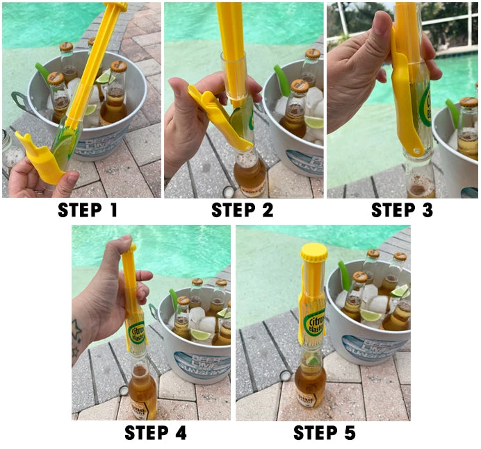 citrus-blaster-lime-beer-steps-all_1.jpg BarProducts.com Citrus Blaster Lime Beer Bottle Plungers
