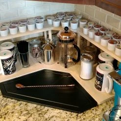 BarProducts.com KITCHEN, DINING & SERVICE Counter Caddies™ - NATURAL - CORNER Shelf W/ K-CUP Holes