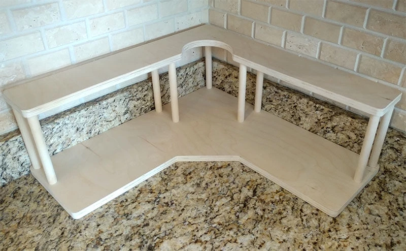 coffee-corner-natural-trsh-web-800.jpg BarProducts.com Counter Caddies™ - NATURAL - CORNER Shelf W/ Trash Can Inset