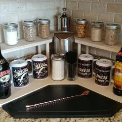 BarProducts.com Counter Caddies™ - NATURAL - CORNER Shelf W/ Trash Can Inset