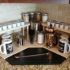 BarProducts.com Counter Caddies™ - NATURAL - CORNER Shelf W/ K-CUP Holes & Trash Can Inset KITCHEN, DINING & SERVICE