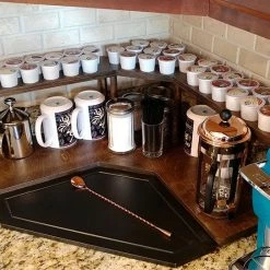 BarProducts.com Counter Caddies™ - Stained Finish - CORNER Shelf W/ K-CUP Holes KITCHEN, DINING & SERVICE