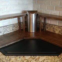 BarProducts.com Counter Caddies™ - Stained Finish - CORNER Shelf W/ Trash Can Inset KITCHEN, DINING & SERVICE