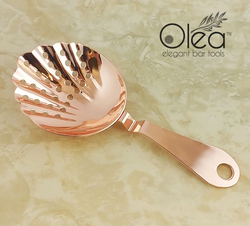 copper-plated-shell-strainer-olea-bpc-2.jpg BarProducts.com Olea™ Shell Julep Cocktail Strainer - Copper Plated BAR TOOLS