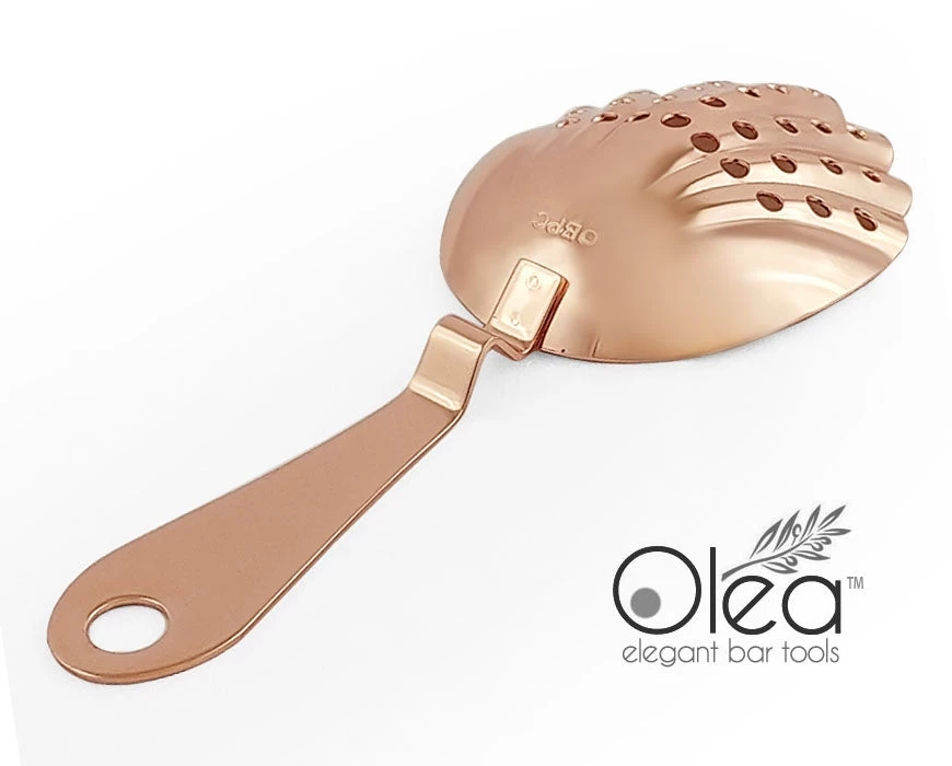 copper-plated-shell-strainer-olea-bpc-4.jpg BarProducts.com Olea™ Shell Julep Cocktail Strainer - Copper Plated BAR TOOLS