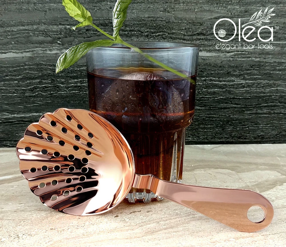 copper-plated-shell-strainer-olea-bpc-6.jpg BarProducts.com Olea™ Shell Julep Cocktail Strainer - Copper Plated BAR TOOLS