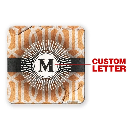 cork-sq-coaster_sunburst-monogram_1.jpg BarProducts.com Sunburst Monogram - CUSTOMIZABLE Cork Bottom Coaster Coasters
