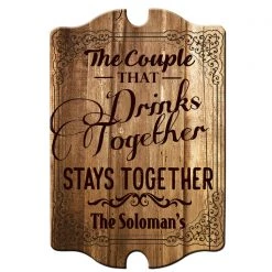 BarProducts.com Custom Tavern Shaped Wood Bar Sign - Couple That Drinks Together BAR DECOR