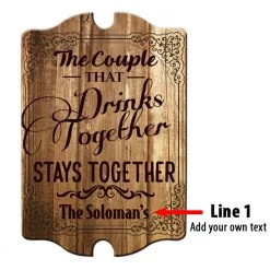 BarProducts.com Custom Tavern Shaped Wood Bar Sign - Couple That Drinks Together BAR DECOR
