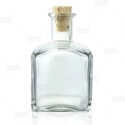 BarProducts.com Square Craft Bartending Bottle W/ Cork - Clear 7oz / 210ml
