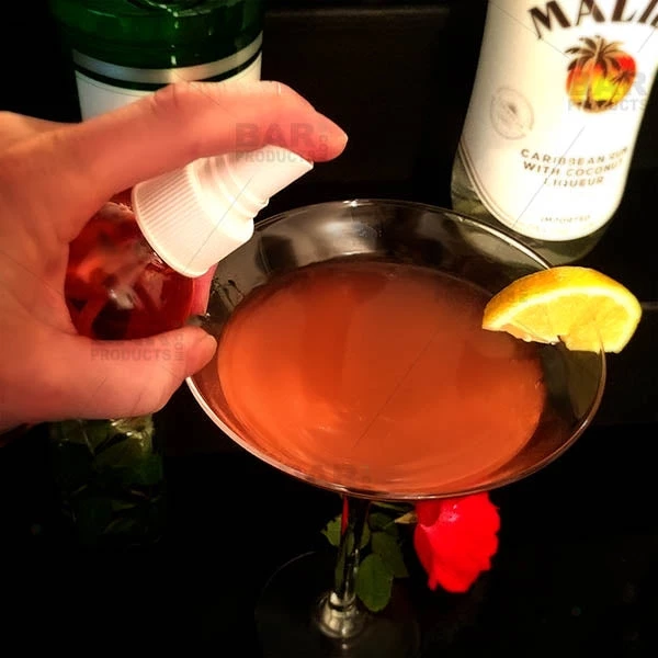 craft-bottle-w-white-atomizer-bpc-4.jpg BarProducts.com Boston Round Craft Bartending Bottle W/ White Atomizer - Clear 4oz