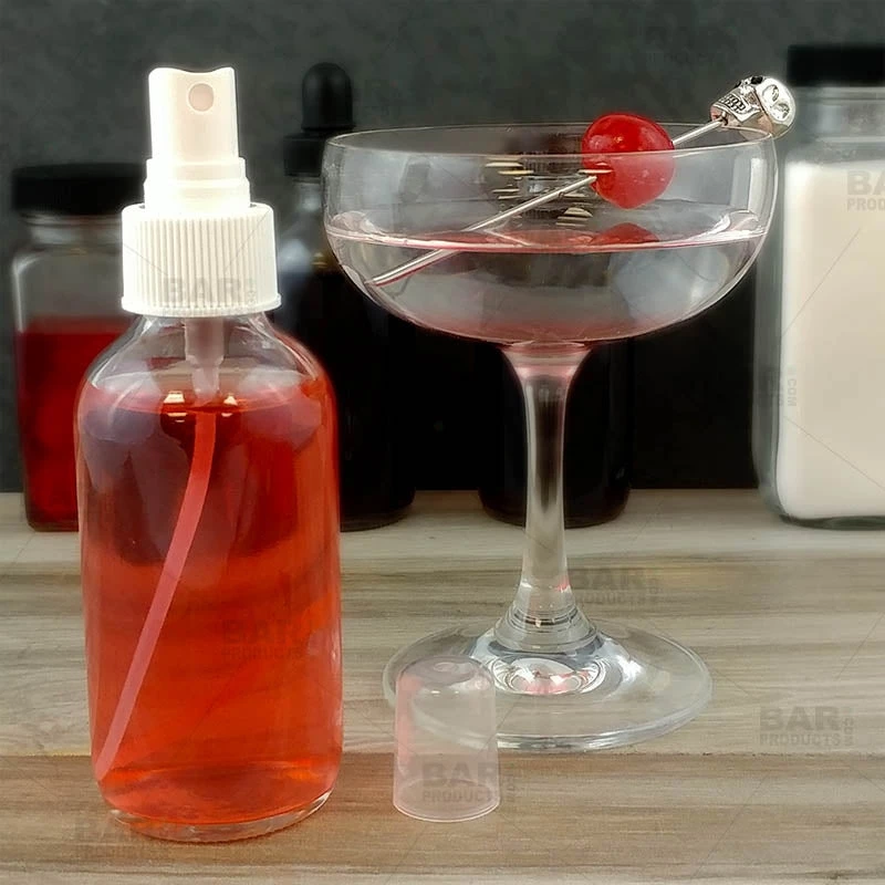 craft-bottle-w-white-atomizer-bpc-5.jpg BarProducts.com Boston Round Craft Bartending Bottle W/ White Atomizer - Clear 4oz