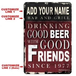 BarProducts.com CUSTOMIZABLE Vintage Metal Bar Sign - 12" X 18" - Bar And Grill