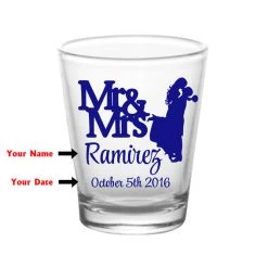 BarProducts.com BAR SUPPLIES CUSTOMIZABLE - 1.75oz Clear Shot Glass - Mr & Mrs Cute Silhouette
