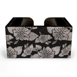 BarProducts.com Wooden Bar Caddy - Rustic Hibiscus - Black SPECIAL COLLECTIONS