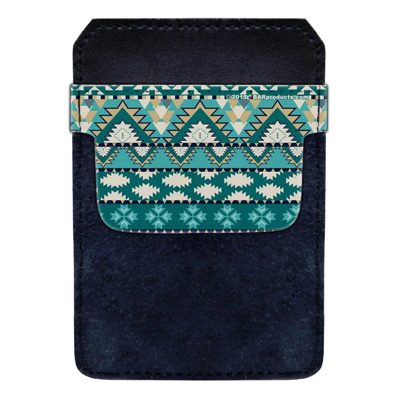 decopokit-aztec1-small-web.jpg BarProducts.com Bottle Opener Accessories DekoPokit™ Leather Bottle Opener Pocket Protector W/ Designer Flap - Green Aztec