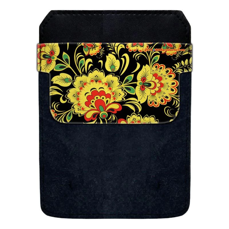 decopokit-floral-1-large-web.jpg BarProducts.com DekoPokit™ Leather Bottle Opener Pocket Protector W/ Designer Flap - Yellow And Black Floral DekoPokits™