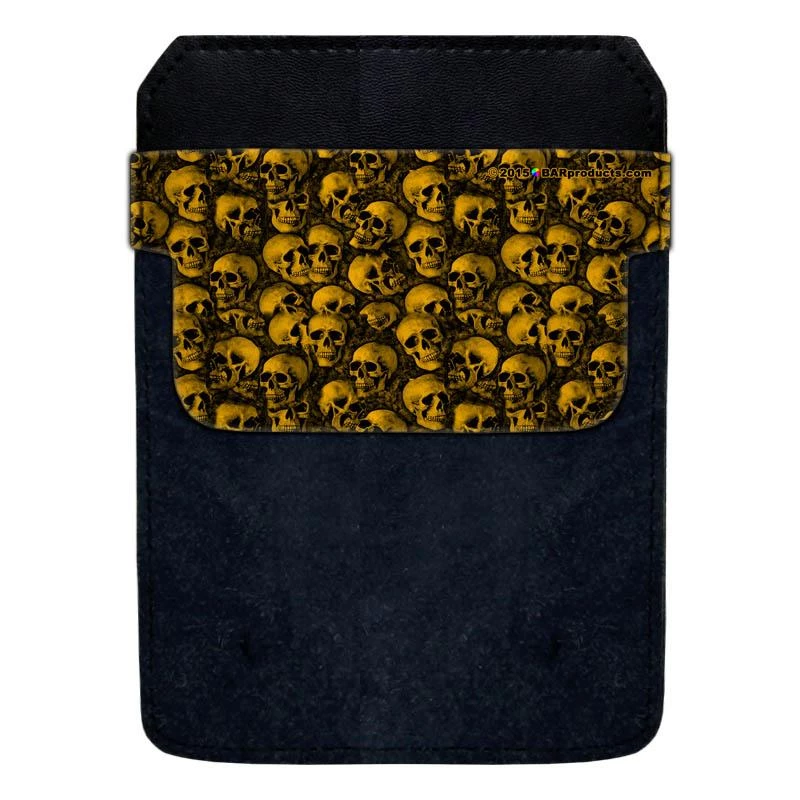 decopokit-gold-skulls-large-web.jpg BarProducts.com DekoPokit™ Leather Bottle Opener Pocket Protector W/ Designer Flap - Gold Skulls