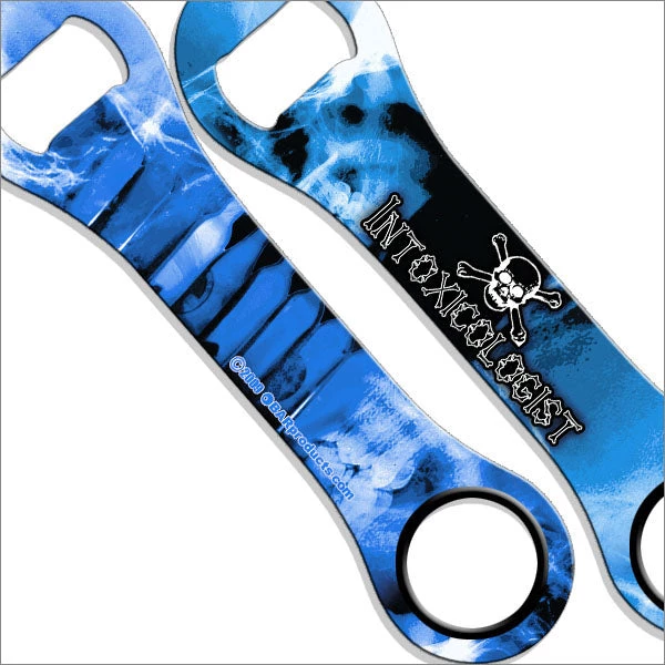 dogbone-opener-lable-intox-blue.jpg BarProducts.com BAR TOOLS Dog Bone Bottle Opener / Bar Key - Blue Intoxicologist