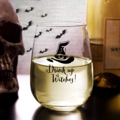 Barproducts.com BAR SUPPLIES Drink Up Witches Halloween Stemless Wine Glass