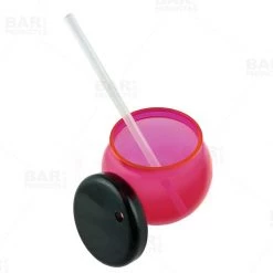 BarProducts.com BarConic® Pink Fishbowl Plastic Drinkware - 20 Ounce - With Lid And Straw
