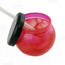 BarProducts.com BarConic® Pink Fishbowl Plastic Drinkware - 20 Ounce - With Lid And Straw