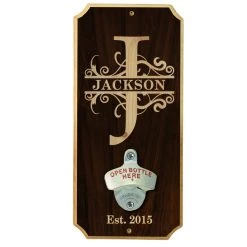 BarProducts Handcrafted Woodshop Made In The USA Fancy Monogram - Wall Mounted Wood Plaque Bottle Opener