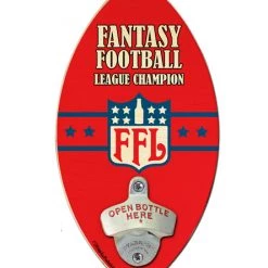 BarProducts Handcrafted Woodshop Made In The USA Fantasy Football League Champion Football Shaped Wall Bottle Opener