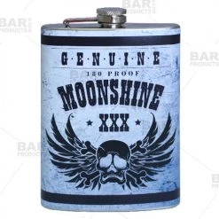 BarProducts.com Flasks & Portable Stainless Steel Hip Flask - Moonshine Design - Several Size Options