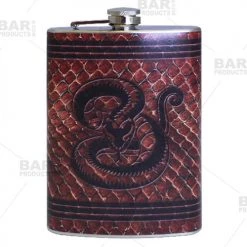 BarProducts.com Flasks & Portable Stainless Steel Hip Flask - Leather Snake Design - Several Size Options