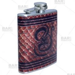 BarProducts.com Flasks & Portable Stainless Steel Hip Flask - Leather Snake Design - Several Size Options