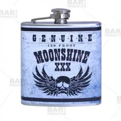 BarProducts.com Flasks & Portable Stainless Steel Hip Flask - Moonshine Design - Several Size Options