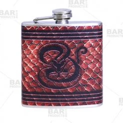 BarProducts.com Flasks & Portable Stainless Steel Hip Flask - Leather Snake Design - Several Size Options
