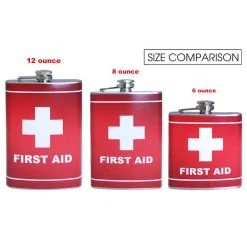 BarProducts.com Stainless Steel Hip Flask - First Aid Design - Several Size Options