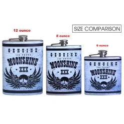BarProducts.com Flasks & Portable Stainless Steel Hip Flask - Moonshine Design - Several Size Options