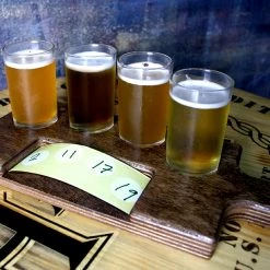 BarProducts Handcrafted Flight Tray Beer Sampler Paddle With Paper Insert Slot – 4 Recessed Holes Woodshop Made In The USA 4 BarProducts Handcrafted Flight Tray Beer Sampler Paddle With Paper Insert Slot – 4 Recessed Holes Woodshop Made In The USA