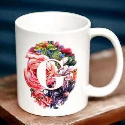 BarProducts.com CUSTOMIZABLE 15 Ounce Coffee Mug - MONOGRAM - Waterpaint Flowers Barista Supplies