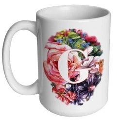 BarProducts.com CUSTOMIZABLE 15 Ounce Coffee Mug - MONOGRAM - Waterpaint Flowers Barista Supplies