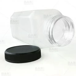 BarProducts.com French Square Craft Bartending Jar W/ Black Lid - Clear 16 Oz Craft Bottles And Jars