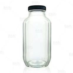 BarProducts.com French Square Craft Bartending Jar W/ Black Lid - Clear 16 Oz Craft Bottles And Jars