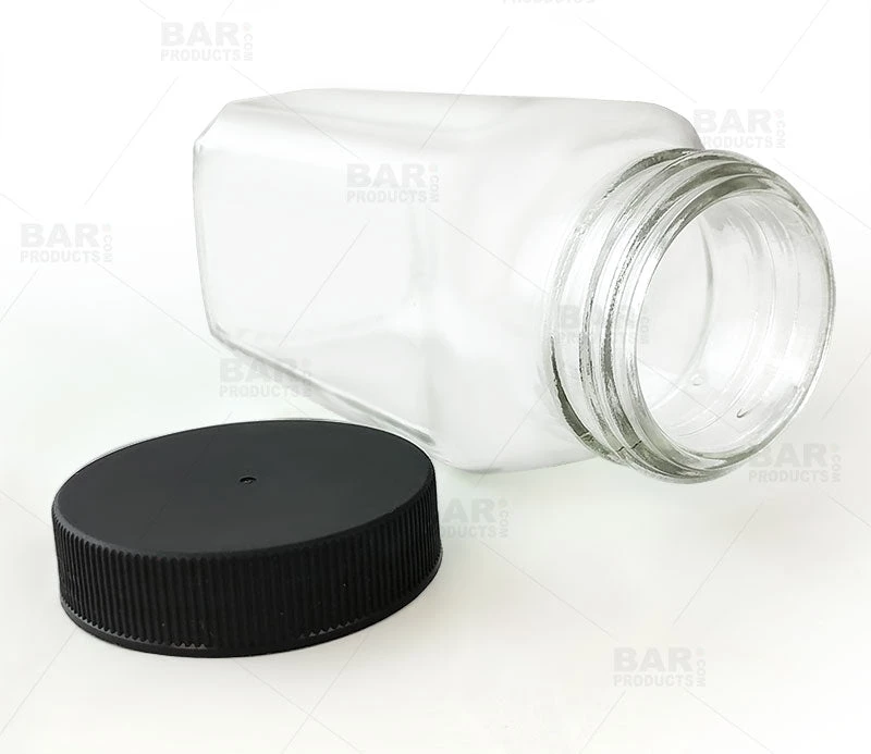 french-square-craft-bartending-jar-6oz-bpc-1.jpg BarProducts.com French Square Craft Bartending Jar W/ Black Lid - Clear 6oz