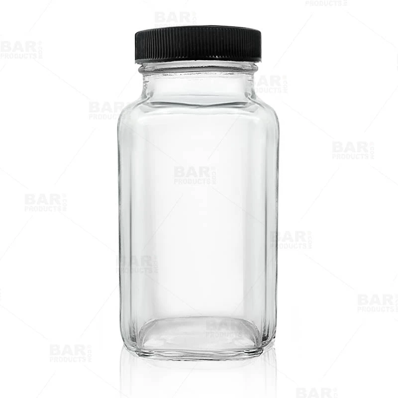 french-square-craft-bartending-jar-6oz-bpc-800.jpg BarProducts.com French Square Craft Bartending Jar W/ Black Lid - Clear 6oz
