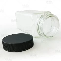 BarProducts.com French Square Craft Bartending Jar W/ Black Lid - Clear 8oz Craft Bottles And Jars