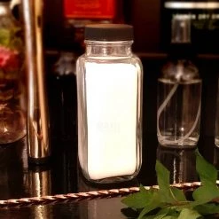 BarProducts.com French Square Craft Bartending Jar W/ Black Lid - Clear 8oz Craft Bottles And Jars