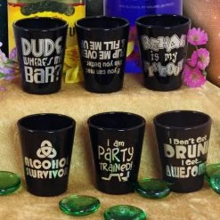 BarProducts.com Novelty Glassware Printed Black Shot Glasses - Funny Drinking Themes - 1.5 Ounce