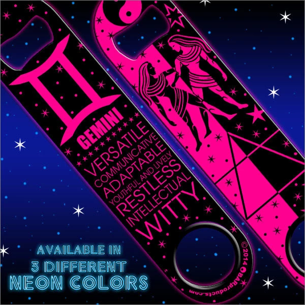 gemini-neon-speed-opener-pink1_59943466-7317-408e-8dde-817af3204e36.jpg BarProducts.com Bartending Bottle Openers Kolorcoat™ NEON Zodiac Speed Bottle Opener - GEMINI