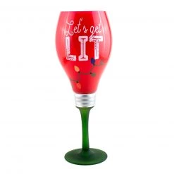 BarProducts.com Let's Get Lit Christmas Themed Novelty Wine Glass - 20 Ounce