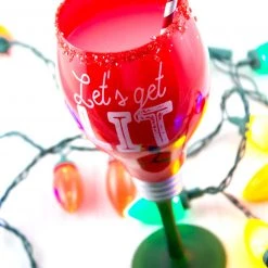 BarProducts.com Let's Get Lit Christmas Themed Novelty Wine Glass - 20 Ounce
