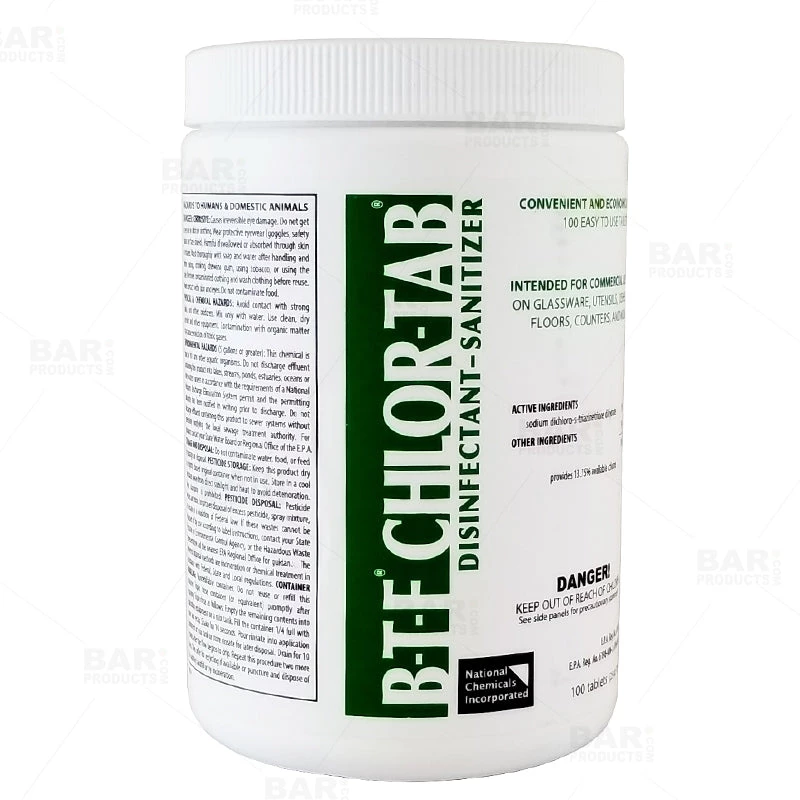 glassware_chlorine_tablets_dish_washing_sanitize_800_bpc_main.jpg BarProducts.com Disinfectant Sanitizing Tablets - BTF Chlor